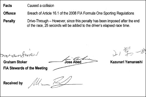 Подписи стюардов под протоколом о наказании Себастьена Бурдэ Подписи стюардов под протоколом о наказании Себастьена Бурдэ