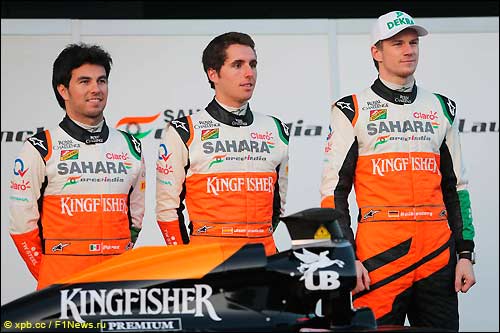 Серхио Перес, Даниэль Хункаделла и Нико Хюлкенберг Серхио Перес, Даниэль Хункаделла и Нико Хюлкенберг