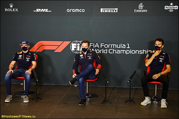 Макс Ферстаппен, Кристивн Хорнер, Алекс Элбон Макс Ферстаппен, Кристивн Хорнер, Алекс Элбон