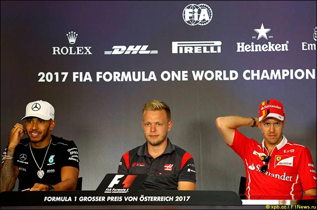 Первая пресс-конференция: Льюис Хэмилтон, Кевин Магнуссен и Себастьян Феттель