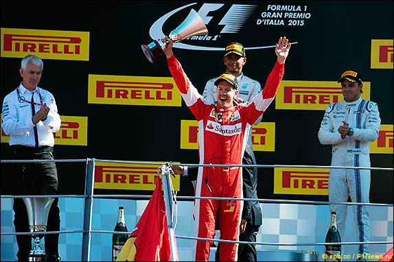 Подиум Гран При Италии 2015. Себастьян Феттель.