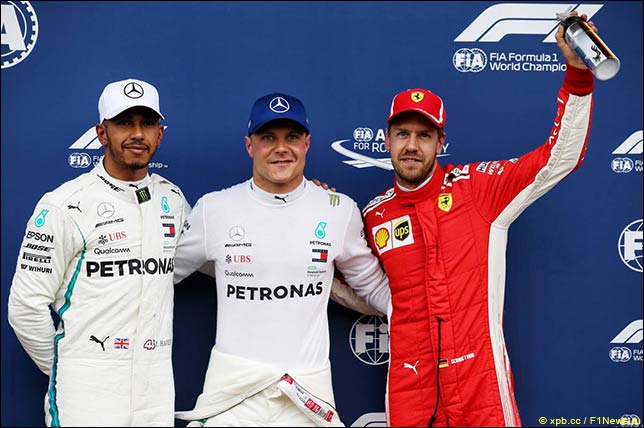 Льюис Хэмилтон, Валттери Боттас и Себастьян Феттель