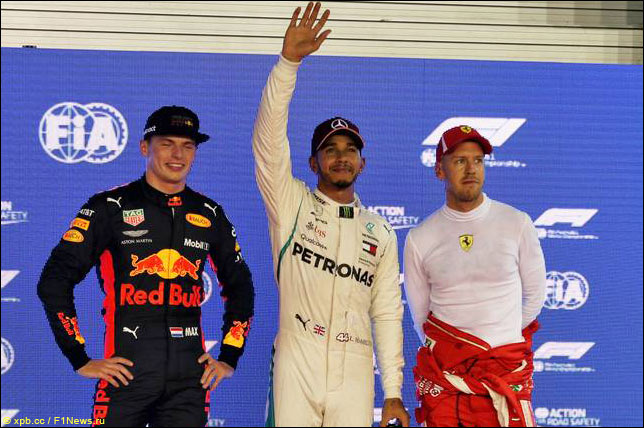 Макс Ферстаппен, Льюис Хэмилтон и Себастьян Феттель