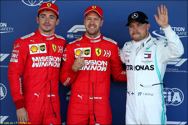 Шарль Леклер, Себастьян Феттель и Валттери Боттас