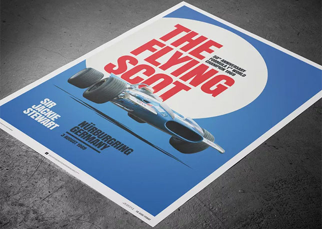 Постер, посвящённый Гран При Германии на Северной Петле Нюрбургринга, где Джеки Стюарт в разные годы побеждал трижды