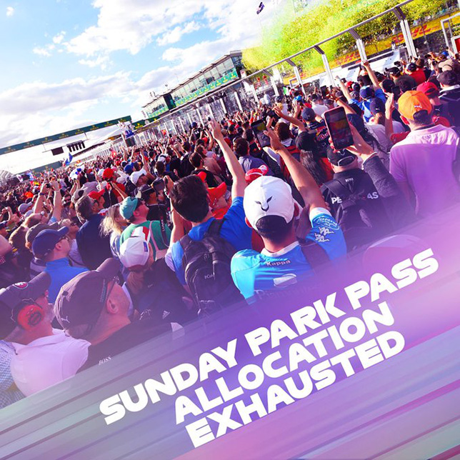 Альберт-парк, надпись на снимке означает, что билеты общего доступа закончились, фото пресс-службы гонки