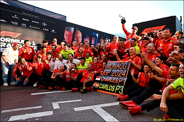 Ferrari отмечает победу Шарля Леклера в Гран При Монако 2024