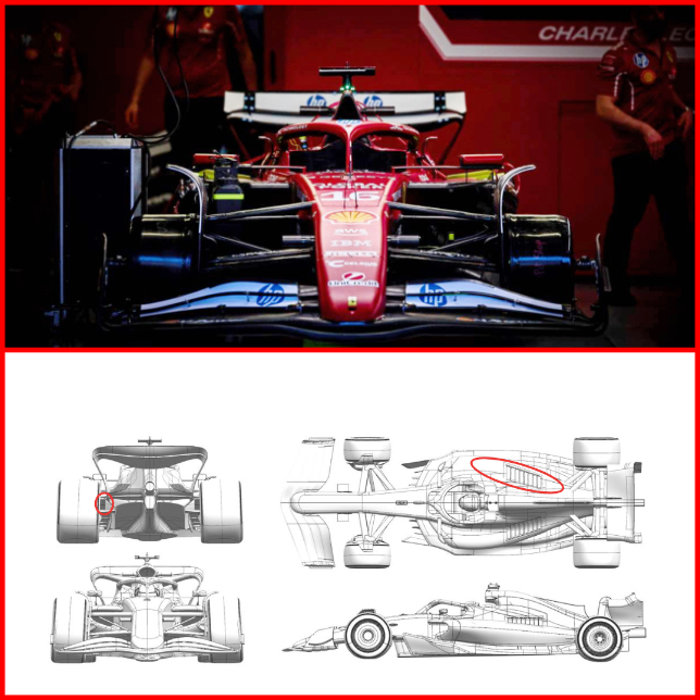 Машина Шарля Леклера в боксах Ferrari в Мехико и иллюстрация, представленная FIA