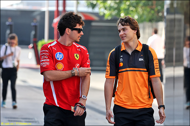 Шарль леклер и Оскар Пиастри утром последнего дня тестов