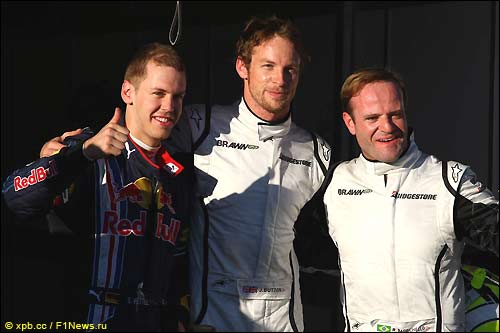 Себастьян Феттель, Дженсон Баттон и Рубенс Баррикелло