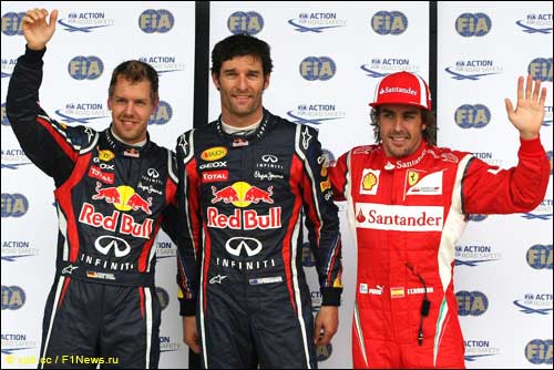 Себастьян Феттель, Марк Уэббер и Фернандо Алонсо