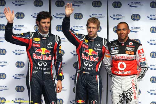 Марк Уэббер, Себастьян Феттель и Льюис Хэмилтон