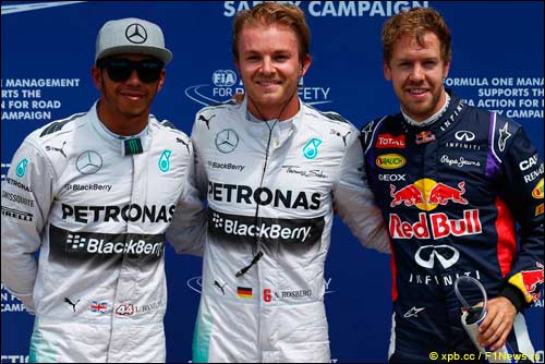 Льюис Хэмилтон, Нико Росберг и Себастьян Феттель