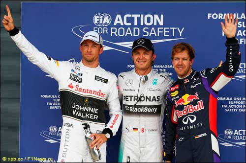 Дженсон Баттон, Нико Росберг и Себастьян Феттель