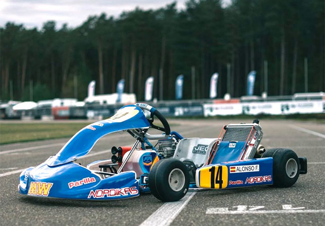 Карт команды DpK Racing, оформленный так же, как машина Фернандо Алонсо в 1996 году