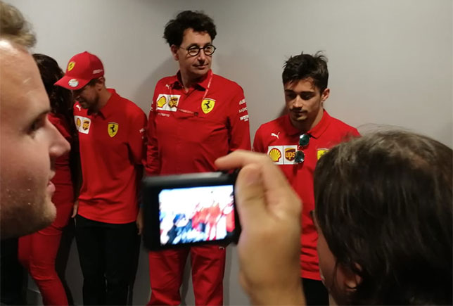 Маттиа Бинотто и гонщики Ferrari на встрече с прессой после Гран При России, фото Михаила Смирнова