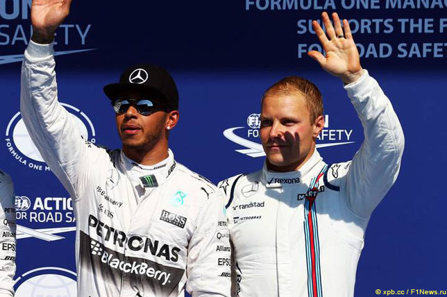 Льюис Хэмилтон и Валттери Боттас после квалификации в Спа