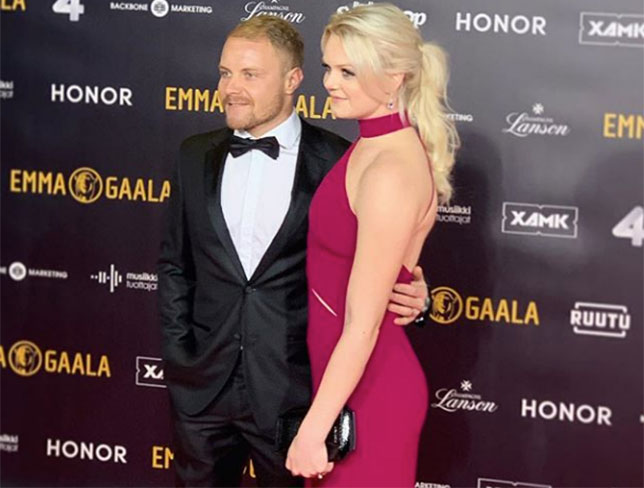 Валттери Боттас и его супруга Эмилия на красной дорожке церемонии Emma Gaala