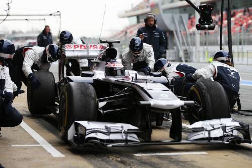 Тренировка пит-стопов в Williams. Валттери Боттас за рулем FW35