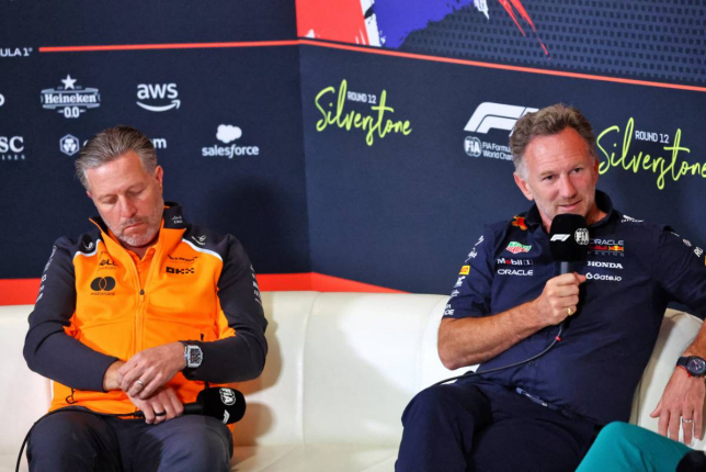 Зак Браун и Кристиан Хорнер на пресс-конференции в Сильверстоуне, фото XPB