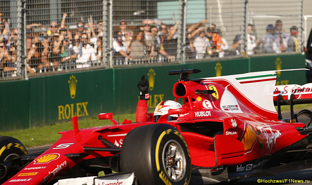 Себастьян Феттель, победитель Гран При Австралии, за рулём Ferrari SF70H