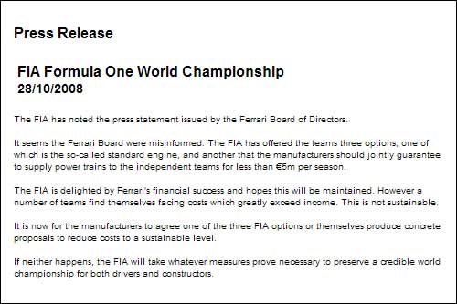 Пресс-релиз FIA