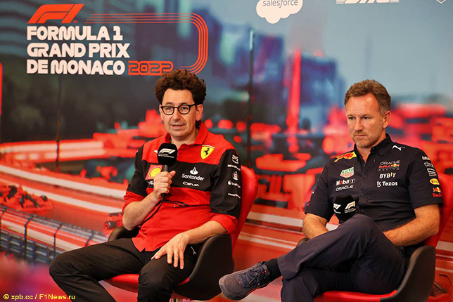 Маттиа Бинотто и Кристиан Хорнер на пресс-конференции в Монако