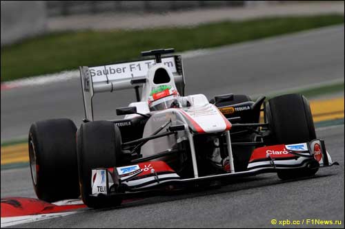 Серхио Перес на мартовских тестах в Барселоне