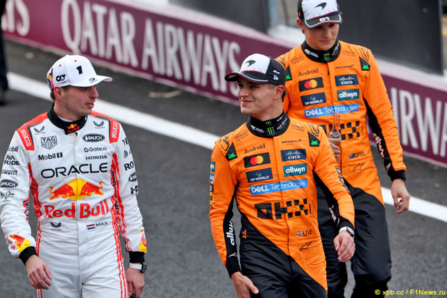 Макс Ферстаппен, Ландо Норрис и Оскар Пиастри