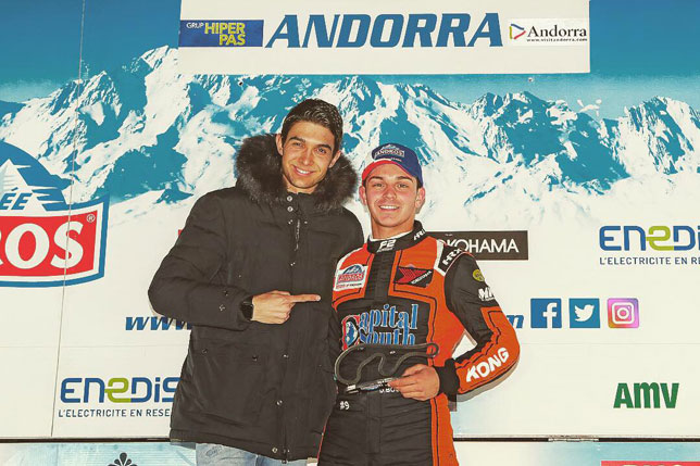 Эстебан Окон с победителем гонки Дорианом Бокколаччи