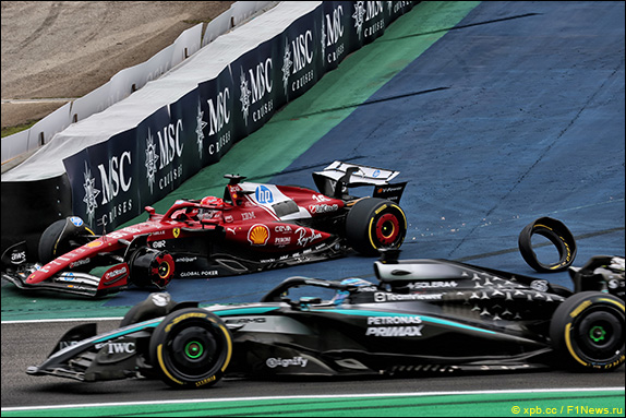 Пиастри атаковал Антонелли, машины коснулись  и Кими зацепил Леклера