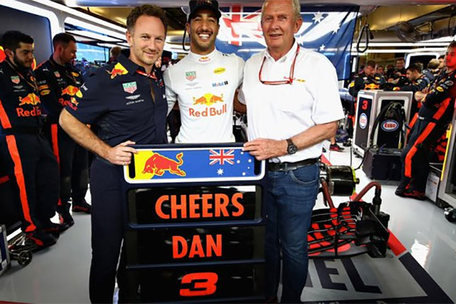 Кристиан Хорнер, Даниэль Риккардо и Хельмут Марко