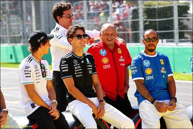 Тото Вольфф, Кими Антонелли, Джордж Расселл, Фредерик Вассёр и Льюис Хэмилтон