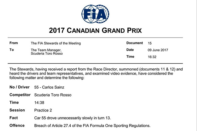 Решение стюардов о наказании Карлоса Сайнса