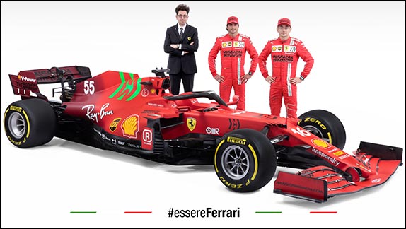 Маттиа Бинотто и гонщики Ferrari на презентации SF21