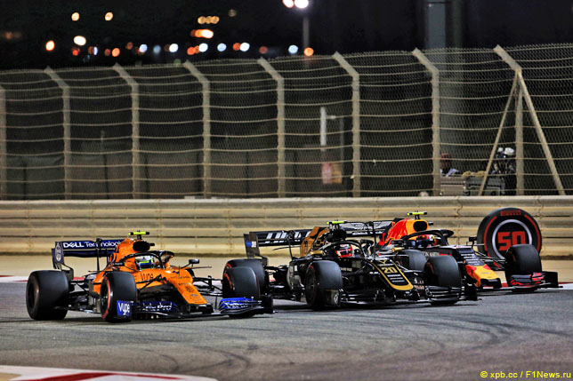 Борьба Ландо Норриса, Кевина Магнуссена и Пьера Гасли в Бахрейне