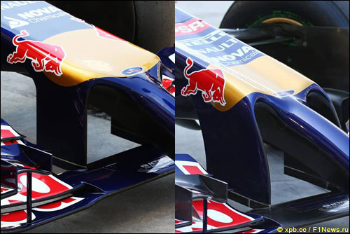 Старый (слева) и новый (справа) носовой обтекатель машины STR9