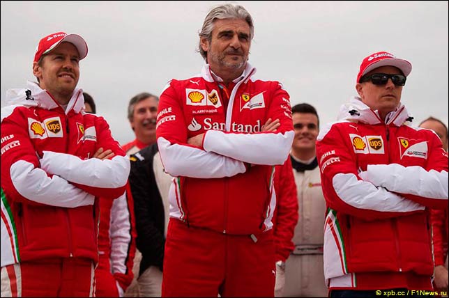 Себастьян Феттель, Маурицио Арривабене и Кими Райкконен