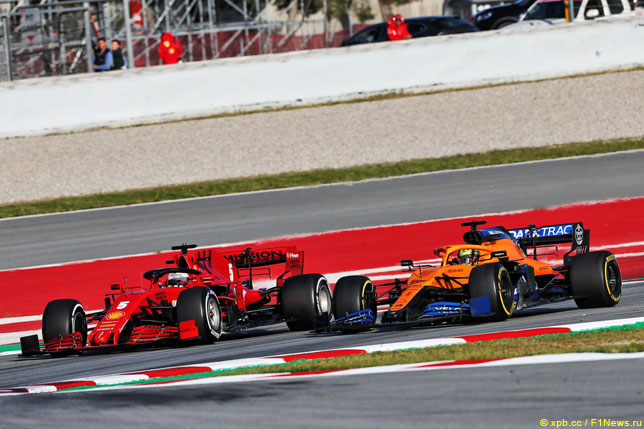 Себастьян Феттель и Ландо Норрис на тестах в Барселоне