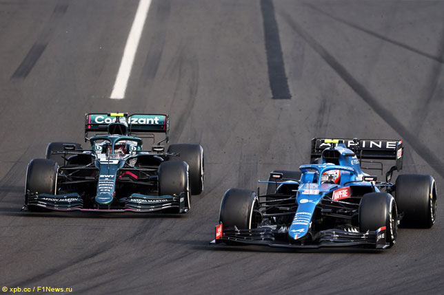 Борьба Себастьяна Феттеля и Эстебана Окона