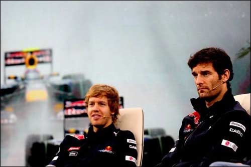 Себастьян Феттель и Марк Уэббер на праздновании победы в Зальцубурге