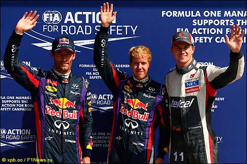 Марк Уэббер, Себастьян Феттель и Нико Хюлкенберг