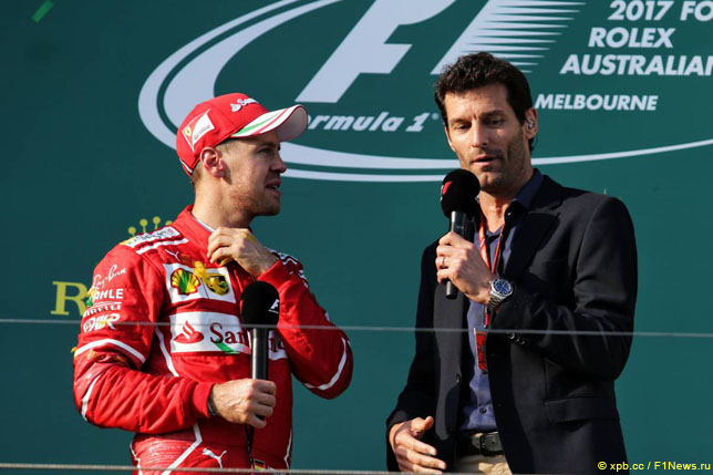 Себастьян Феттель и Марк Уэббер на подиуме Гран При Австралии