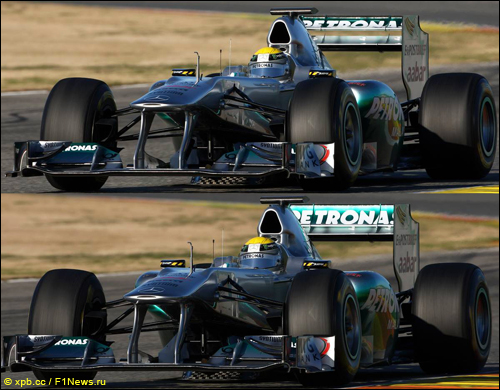 Два положения управляемого элемента заднего антикрыла на машине Нико Росберга